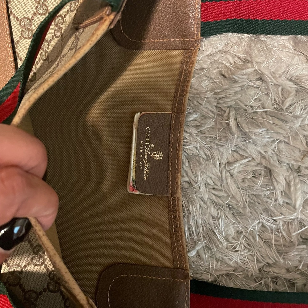 Gucci Beige and Brown Tote Bag with Red and Green Straps - Picture 10 of 16